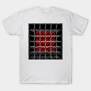 VİVİD red and black 3D labyrinth and maze in the style of David Hockney T-Shirt